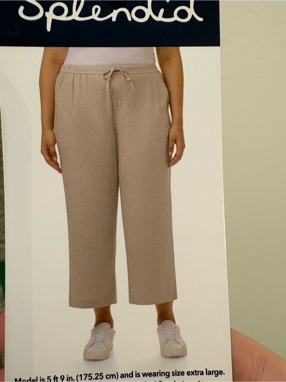 Splendid Beige Linen Cropped Drawstring Wide-Leg Pants